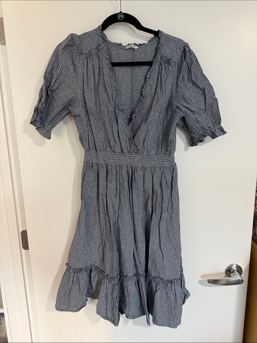 Striped Blue Smocked-Waist Mini Dress with Ruffle Hem